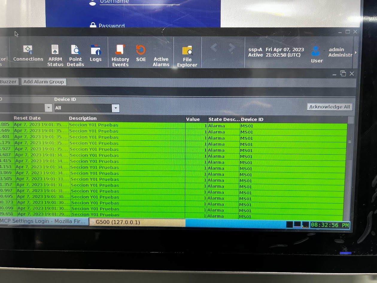 Registro secuencial de eventos con alarmas y marcas de tiempo